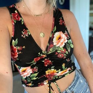 Vintage Black Floral Crop Top